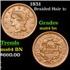 Image 1 : 1851 Braided Hair Large Cent 1c Graded ms64 bn BY SEGS
