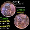 Image 1 : 1912-p Lincoln Cent 1c Grades GEM Unc RB