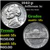 Image 1 : 1942-p Jefferson Nickel 5c Grades GEM+ 5fs
