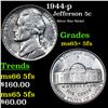1944-p Jefferson Nickel 5c Grades GEM+ 5fs
