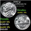 1942-p Jefferson Nickel 5c Grades GEM++ 5fs