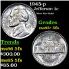 1945-p Jefferson Nickel 5c Grades GEM+ 5fs