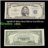 1953B $5 Blue Seal Silver Certificate Grades vf+