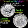 Image 1 : ***Auction Highlight*** 1924-d Mercury Dime 10c Graded ms63 fsb By SEGS (fc)
