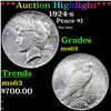 Image 1 : ***Auction Highlight*** 1924-s Peace Dollar $1 Grades Select Unc (fc)