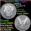 Image 1 : ***Auction Highlight*** 1890-p Morgan Dollar $1 Graded ms64+ DMPL BY SEGS (fc)