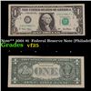 Image 1 : **Star Note** 2001 $1  Federal Reserve Note (Philadelphia, PA) Grades vf+