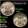1944D Philippines 20 Centavos Silver KM# 182 Grades Choice Unc