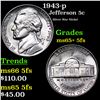 1943-p Jefferson Nickel 5c Grades GEM+ 5fs