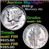 Image 1 : ***Auction Highlight*** 1939-p Mercury Dime 10c Graded GEM++ FSB BY USCG (fc)