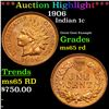 Image 1 : ***Auction Highlight*** 1906 Indian Cent 1c Graded GEM Unc RD By USCG (fc)