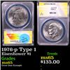 Image 1 : ANACS 1976-p Type 1 Eisenhower Dollar $1 Graded ms65 By ANACS