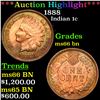 Image 1 : ***Auction Highlight*** 1888 Indian Cent 1c Grades GEM+ Unc BN By SEGS (fc)