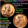 Image 1 : ***Auction Highlight*** 1954-s Lincoln Cent Near TOP POP! 1c Graded ms67+ rd By SEGS (fc)