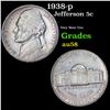 Image 1 : 1938-p Jefferson Nickel 5c Grades Choice AU/BU Slider