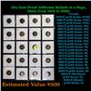 Image 1 : 20x Proof Jefferson Nickels in a Page, Dates from 1959 to 2005! Jefferson Nickel 5c Grades Brilliant