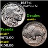 Image 1 : 1937-d Buffalo Nickel 5c Graded ms66+ BY SEGS