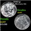 Image 1 : 1943-p Mercury Dime 10c Grades GEM++ Unc