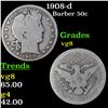 Image 1 : 1908-d Barber Half Dollars 50c Grades vg, very good