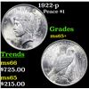 Image 1 : 1922-p Peace Dollar $1 Grades GEM+ Unc
