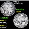 Image 1 : 1936-d Buffalo Nickel 5c Grades Select Unc