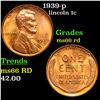 Image 1 : 1939-p Lincoln Cent 1c Grades GEM+ Unc RD