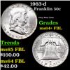 Image 1 : 1963-d Franklin Half Dollar 50c Grades Choice Unc+ FBL