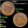 Image 1 : 1836 Coronet Head Large Cent 1c Grades vg, very good