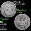 Image 1 : 1907-p Barber Quarter 25c Grades vg+