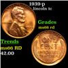 Image 1 : 1939-p Lincoln Cent 1c Grades GEM+ Unc RD