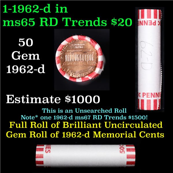 Shotgun Lincoln 1c roll, 1962-d 50 pcs Bank Wrapper.