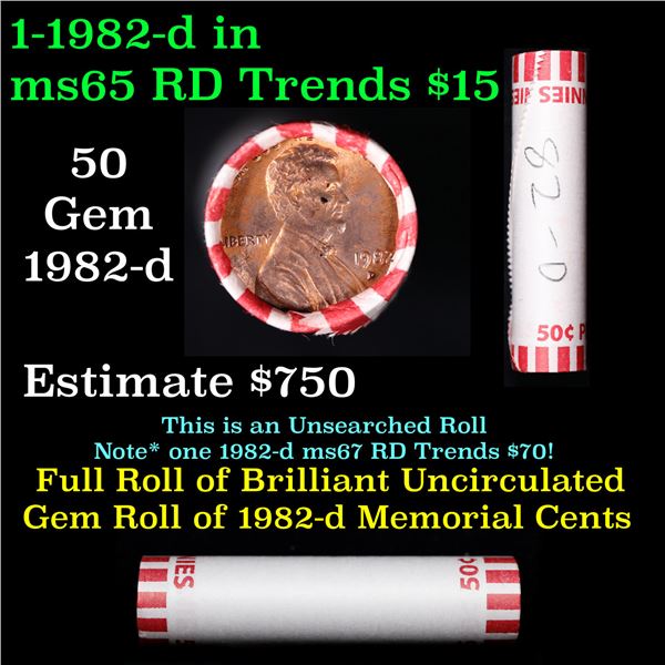 Shotgun Lincoln 1c roll, 1982-d 50 pcs Bank Wrapper.