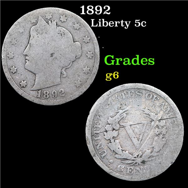 1892 Liberty Nickel 5c Grades g+