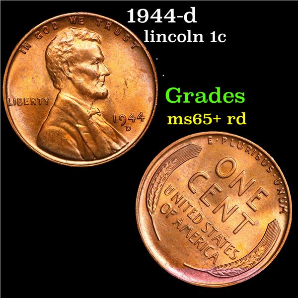 1944-d Lincoln Cent 1c Grades Gem+ Unc RD