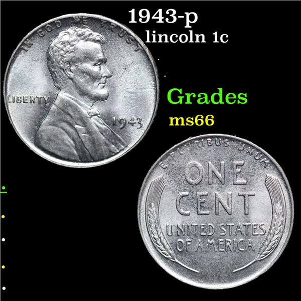 1943-p Lincoln Cent 1c Grades GEM+ Unc