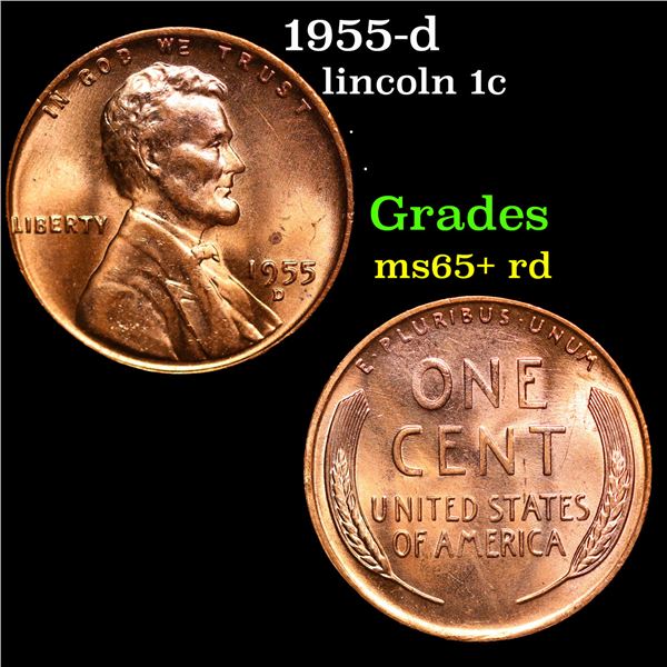 1955-d Lincoln Cent 1c Grades Gem+ Unc RD