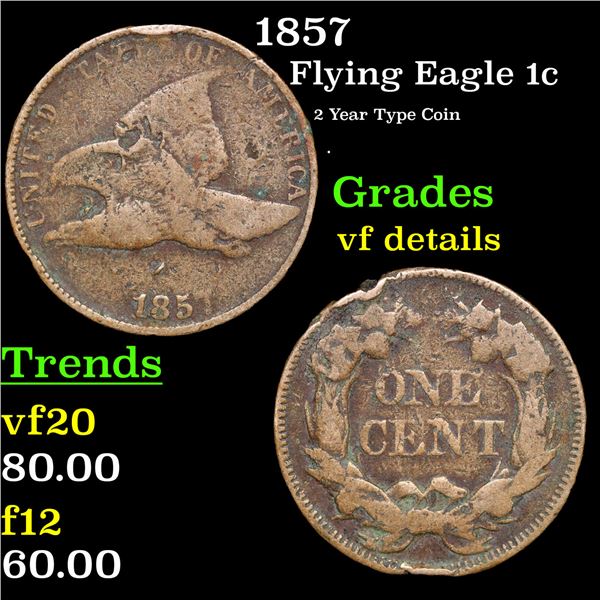 1857 Flying Eagle Cent 1c Grades vf details