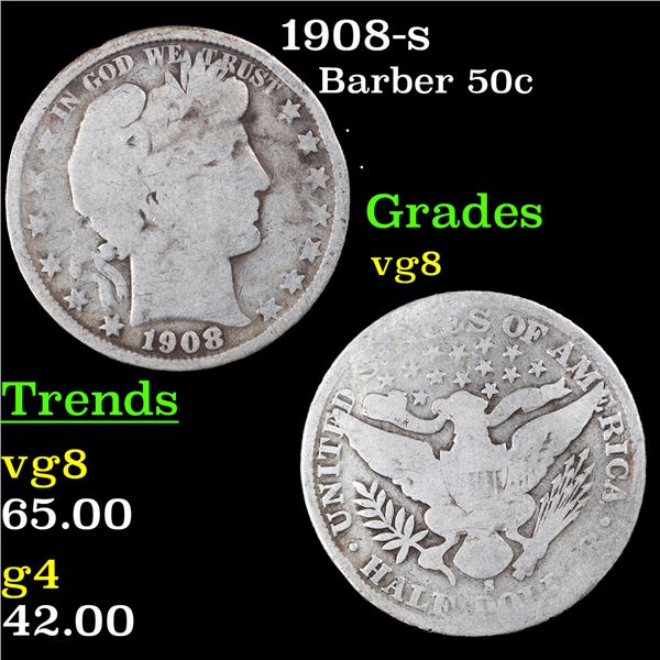 1908-s Barber Half Dollars 50c Grades vg, very good