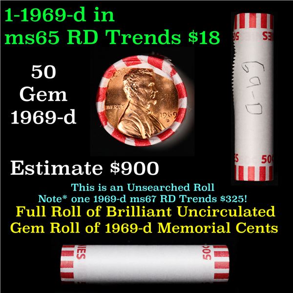 Shotgun Lincoln 1c roll, 1969-d 50 pcs Bank Wrapper.