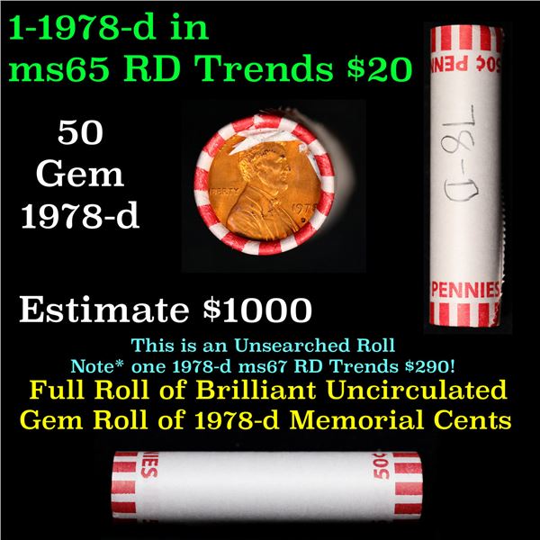Shotgun Lincoln 1c roll, 1978-d 50 pcs Bank Wrapper.