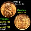 Image 1 : 1939-p Lincoln Cent 1c Grades Gem+ Unc RD