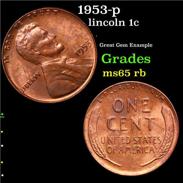 1953-p Lincoln Cent 1c Grades GEM Unc RB