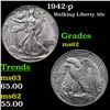 Image 1 : 1942-p Walking Liberty Half Dollar 50c Grades Select Unc