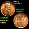 Image 1 : 1939-p Lincoln Cent 1c Grades GEM+ Unc RD