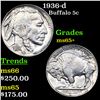 Image 1 : 1936-d Buffalo Nickel 5c Grades GEM+ Unc