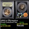 Image 1 : Proof 1992-s Olympics Modern Commem Half Dollar 50c Graded GEM++ Proof Deep Cameo By USCG