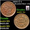 Image 1 : 1855 Braided Hair Half Cent C-1 1/2c Graded ms63+ bn By SEGS