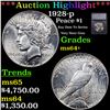 Image 1 : ***Auction Highlight*** 1928-p Peace Dollar $1 Graded ms64+ By SEGS (fc)