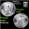 Image 1 : 1925-p Peace Dollar $1 Graded ms66 BY SEGS