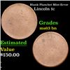 Image 1 : Blank Planchet Lincoln Cent Mint Error 1c Grades Select Unc BN